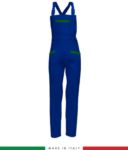 Two tone work dungarees. Possibility of personalized production. Made in Italy. Multipockets. Color: Royal blue/bright green RUBICOLOR.SAL.AZVEBR
