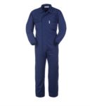 Antacid and antistatic coverall, zipped and Velcro fastened, elasticated waist, multi-pocket, elasticated cuffs, certified EN 13034, EN 1149-5, color blue 
 ROA40114.BL