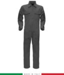 Two-tone ful jumpsuit , shirt collar, central covered zip, elasticated wais. Possibility of personalized production. Made in Italy. Color grey/bright green RUBICOLOR.TUT.GR