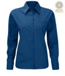 Blue women long sleeved polyester and cotton shirt  X-F65002.BL