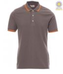 Two tone work polo shirt with contrasting collar and sleeve hem. Colour: brown, white trim PASKIPPER.GRMAR