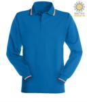Long sleeved polo shirt with italian tricolour profile on collar and cuffs. navyblue colour JR989842.AZ