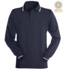 Long sleeved polo shirt with italian tricolour profile on collar and cuffs. navyblue colour JR989840.BL