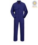 Fireproof suit, Radio ring, button fly, chest pockets, tape measure pocket, adjustable cuffs, navy blue color. CE certified, NFPA 2112, EN 11611, EN 11612:2009, ASTM F1959-F1959M-12 POBIZ1.BL