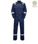 Nomex coverall, elasticated cuffs, elasticated waist, two back pockets, one back pocket, navy blue colour. Certified EN 11611, EN 1149-5, EN 11612:2009, UNI EN ISO 340:2004, EN 15614 POBIZ5.BL