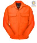 Fireproof jacket, covered button closure, two pockets, cuffs closed with button, royal blue color. CE certified, NFPA 2112, EN 11611, EN 11612:2009, ASTM F1959-F1959M-12
 POBIZ2.AR
