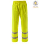 High visibility fireproof trousers, adjustable bottom with button, double band at the bottom of the leg, elasticated waist, certified EN 343:2008, UNI EN 20471:2013, EN 1149-5, EN 13034, UNI EN ISO 14116:2008, colour orange POFR43.GI