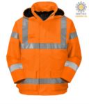 Fireproof jacket, high visibility antistatic, pockets, double band on waist and sleeves, concealed hood, inner padding, certified EN 343:2008, UNI EN 20471:2013, EN 1149-5, EN 13034, UNI EN ISO 14116:2008, color yellow  POS778.AR
