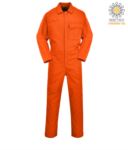 Fireproof coverall, button closure, elasticated waist, side access, tape measure pocket, red radio ring. CE certified, EN11611, EN11612:2009 POC030.AR