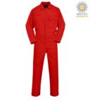 Fireproof coverall, button closure, elasticated waist, side access, tape measure pocket, red radio ring. CE certified, EN11611, EN11612:2009 POC030.RO