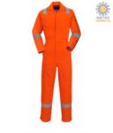 Antistatic overalls, light fire retardant, adjustable cuff with velcro, sleeve and knee pocket, reflective band on the bottom of the leg, sleeves and shoulders, certified 89/686/EE Colour: Royal Blue. POFR28.AR