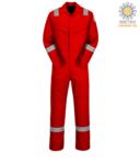 Antistatic and fireproof coverall, adjustable cuff, sleeve pocket, side access, tape measure pocket, red colour. CE certified, NFPA 2112, EN 11611, EN 11612:2009, ASTM F1959-F1959M-12, EN 1149-5, CEI EN 61482-1-2:2008 POFR50.RO