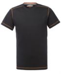 Round neck work shirt with contrasting stitching, colour black ROHH162.NE