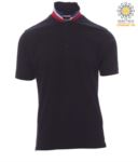 Short sleeve cotton pique polo shirt, contrasting three color collar visible on raised collar. Colour black/Italy PANATION.BF