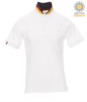 Short sleeve cotton pique polo shirt, contrasting three color collar visible on raised collar. Colour White/ France PANATION.BIG