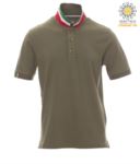Short sleeve cotton pique polo shirt, contrasting three color collar visible on raised collar. Colour Militar green / Italy PANATION.VE