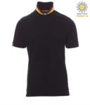Short sleeve cotton pique polo shirt, contrasting three color collar visible on raised collar. Colour Black/ Germany PANATION.NEG