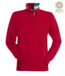 Long sleeved polo shirt with tricolour elements on the collar and the slit. Colour red PALONGNATION.RO