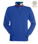Long sleeved polo shirt with tricolour elements on the collar and the slit. Colour navy blue PALONGNATION.AZR