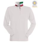 Long sleeved polo shirt with tricolour elements on the collar and the slit. Colour white PALONGNATION.BI