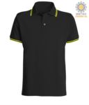 Two tone work polo shirt with contrasting collar and sleeve hem. Colour: black, yellow trim PASKIPPER.NEGI