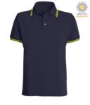 Two tone work polo shirt with contrasting collar and sleeve hem. Colour: navy Blue, yellow trim PASKIPPER.BLUGI