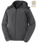 Padded jacket in waterproof and breathable softshell, waterproof. Detachable hood, covered zippers and reflective profiles on the arms and hood. Colour: Grey
 JR989529.GR