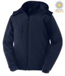 Padded jacket in waterproof and breathable softshell, waterproof. Detachable hood, covered zippers and reflective profiles on the arms and hood. Colour: Grey
 JR989520.BLU