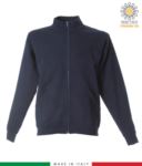 Long zip sweatshirt, ribbed neck, two pouch pockets, made in Italy, color navy blue JR988790.BLU