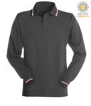 Long sleeved polo shirt with italian tricolour profile on collar and cuffs. red colour JR989849.GR