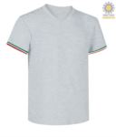 Short-sleeved T-shirt, V-neck, Italian tricolour on the bottom sleeve, color melange grey JR989971.GR