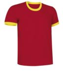 Short sleeve cotton ring spun T-Shirt with contrasting crew neck and sleeve bottoms, colour red and yellow VACOMBI.ROG