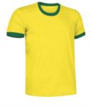 Short sleeve cotton ring spun T-Shirt with contrasting crew neck and sleeve bottoms, colour yellow and green VACOMBI.GIV