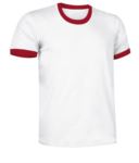 Short sleeve cotton ring spun T-Shirt with contrasting crew neck and sleeve bottoms, colour white and red VACOMBI.BRO