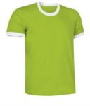 Short sleeve cotton ring spun T-Shirt with contrasting crew neck and sleeve bottoms, colour green and white VACOMBI.VEB