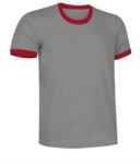 Short sleeve cotton ring spun T-Shirt with contrasting crew neck and sleeve bottoms, colour grey and red  VACOMBI.GRR