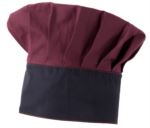 Chef hat, double band of fabric, upper part inserted and stitched in pleats, colour burgundy, blue  ROMT0801.BO