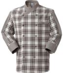 Chef jacket, double-breasted front button closure, left side pocket, three-quarter length sleeve, colour check brown ROMG1201.CM