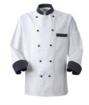 Chef jacket, front closure with double-breasted buttons, left side pocket, 3/4 length sleeve, colour black pinstripe white ROMG0101.BGB