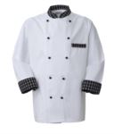 Chef jacket, front closure with double-breasted buttons, left side pocket, 3/4 length sleeve, colour blue pinstripe white ROMG0101.BNB