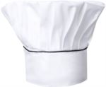 Chef hat, double band of fabric with upper part inserted and sewn in pleats, color white, black ROMT0701.BN