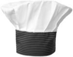 Chef hat, double band of fabric with upper part inserted and sewn in pleats, color white, black pinstripe ROMT0501.BGN
