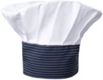 Chef hat, double band of fabric with upper part inserted and sewn in pleats, color white, striped grey black ROMT0501.BGB