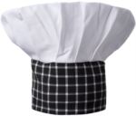Chef hat, double band of fabric with upper part inserted and sewn in pleats, color white, striped grey black ROMT0501.BNB