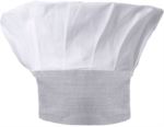 Chef hat, double band of fabric with upper part inserted and sewn in pleats, color white, black pinstripe ROMT0501.BG