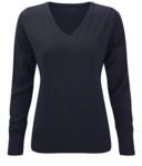 Women V-neck sweater with ribbed neck and cuffs, seamless, cotton and acrylic fabric
color black X-R710F.FN