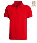 Short sleeved polo shirt with three buttons closure, 100% cotton, red colour PAVENICE.RO