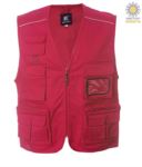 summer work vest with red badge holder with nine pockets and reflective piping JR987532.RO
