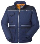 Padded multi pocket jacket with zipper, reflective mouse tail with detachable sleeves.  Color Blue ROHH217.BLN
