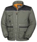 Padded multi pocket jacket with zipper, reflective mouse tail with detachable sleeves.  Color Green and Black ROHH217.VEN